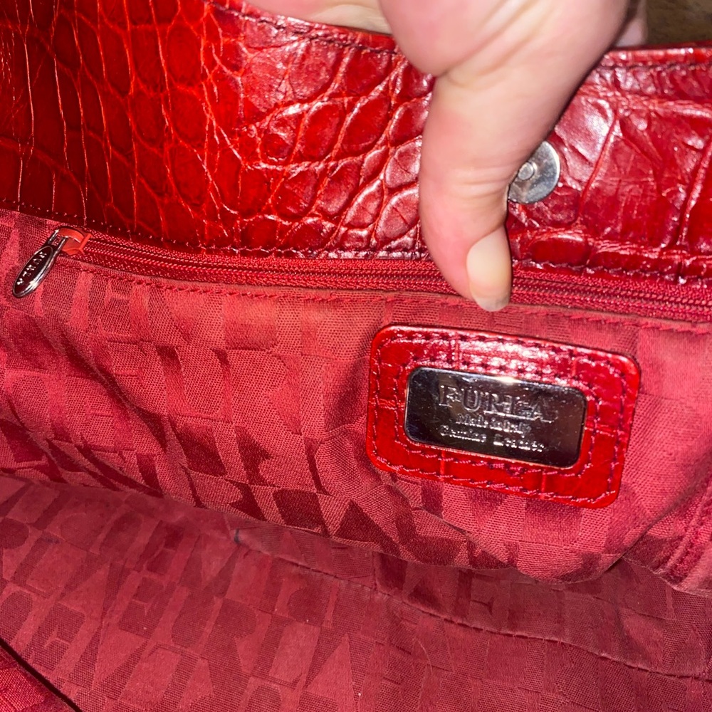 FURLA EUC RED CROC-EMBOSSED LEATHER BAG - Picture 8 of 9